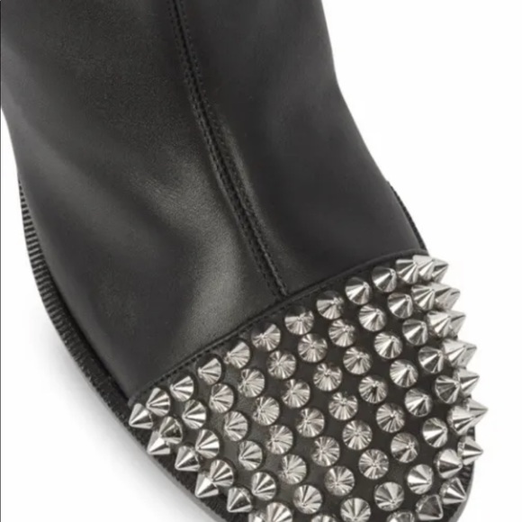 Christian louboutin Black Leather Round Toe Studded Spike Riding Boots Size 39.5 - Picture 2 of 10